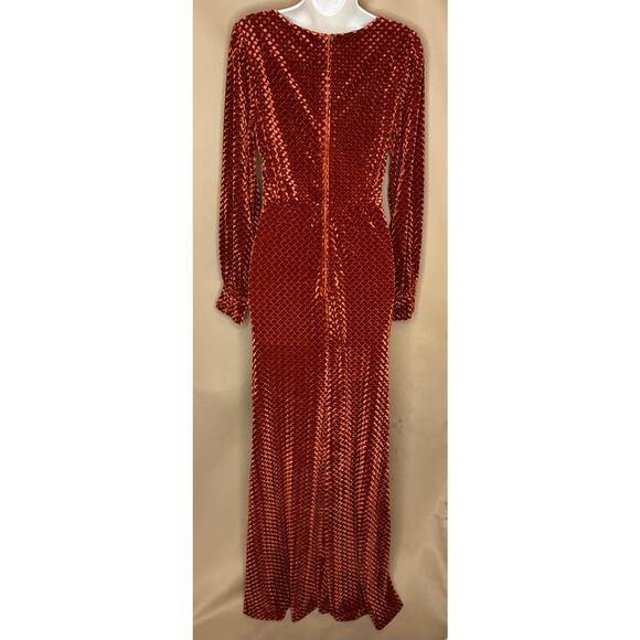 Unique Vintage Burnt Orange Velvet Gown - Picture 6 of 7